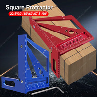 Red Multi-Angle Woodworking Square Protractor, Aluminum Alloy Miter Triangle Ruler T-Type Scriber - 22.5/30/45/60/67.5/90 Degree