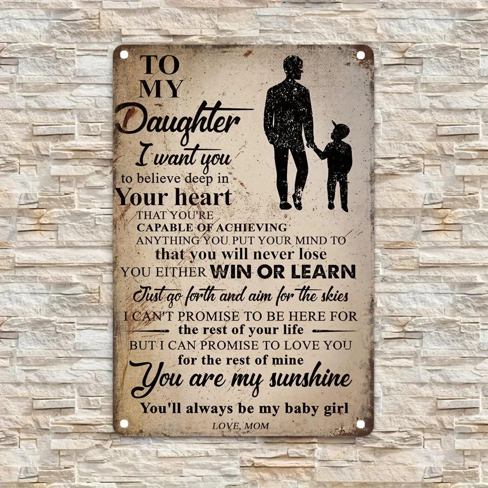 1 unidad, cita inspiradora "papá para mi hija", letrero de aluminio Rectangular de 8x12 pulgadas, decoración artística de pared rústica, decoración del hogar y del Bar