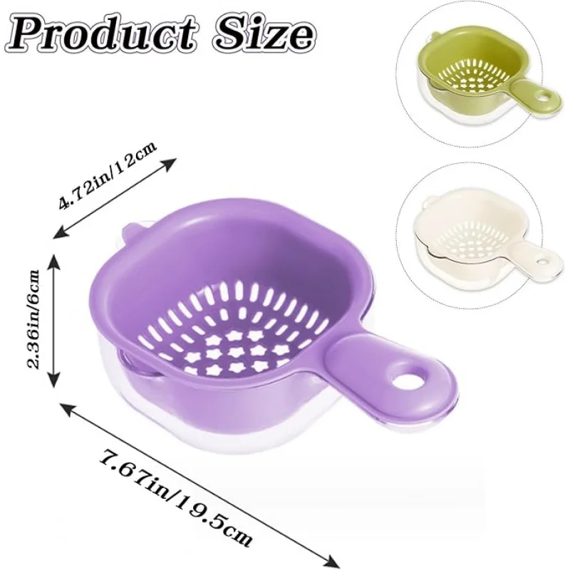 1pc Double drain basket with handle, multi-purpose fruit and vegetable filter, removable kitchen colander bowl, dishwasher safe