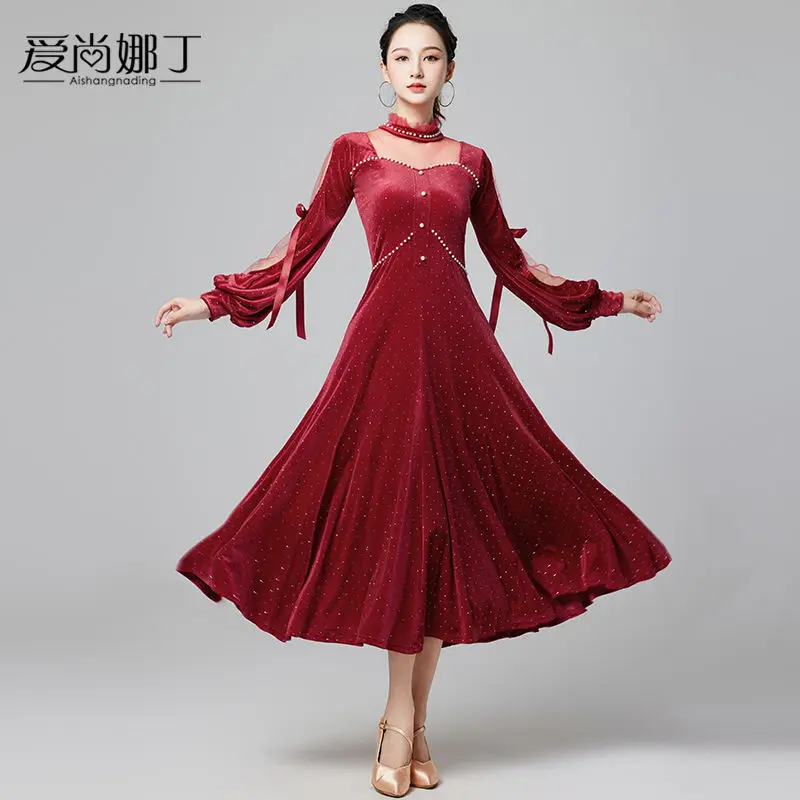 

Modern Dance Dress New National Standard Waltz Social Dance Big Swing Dress Velvet Competition Performance Skirt