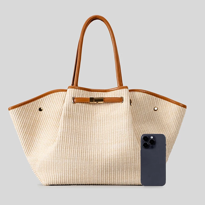

European American Fashion Dump Bag Light Luxury High Quality Pu Leather Tote Bag Niche Designer Straw Bag Versatile Commuter Bag