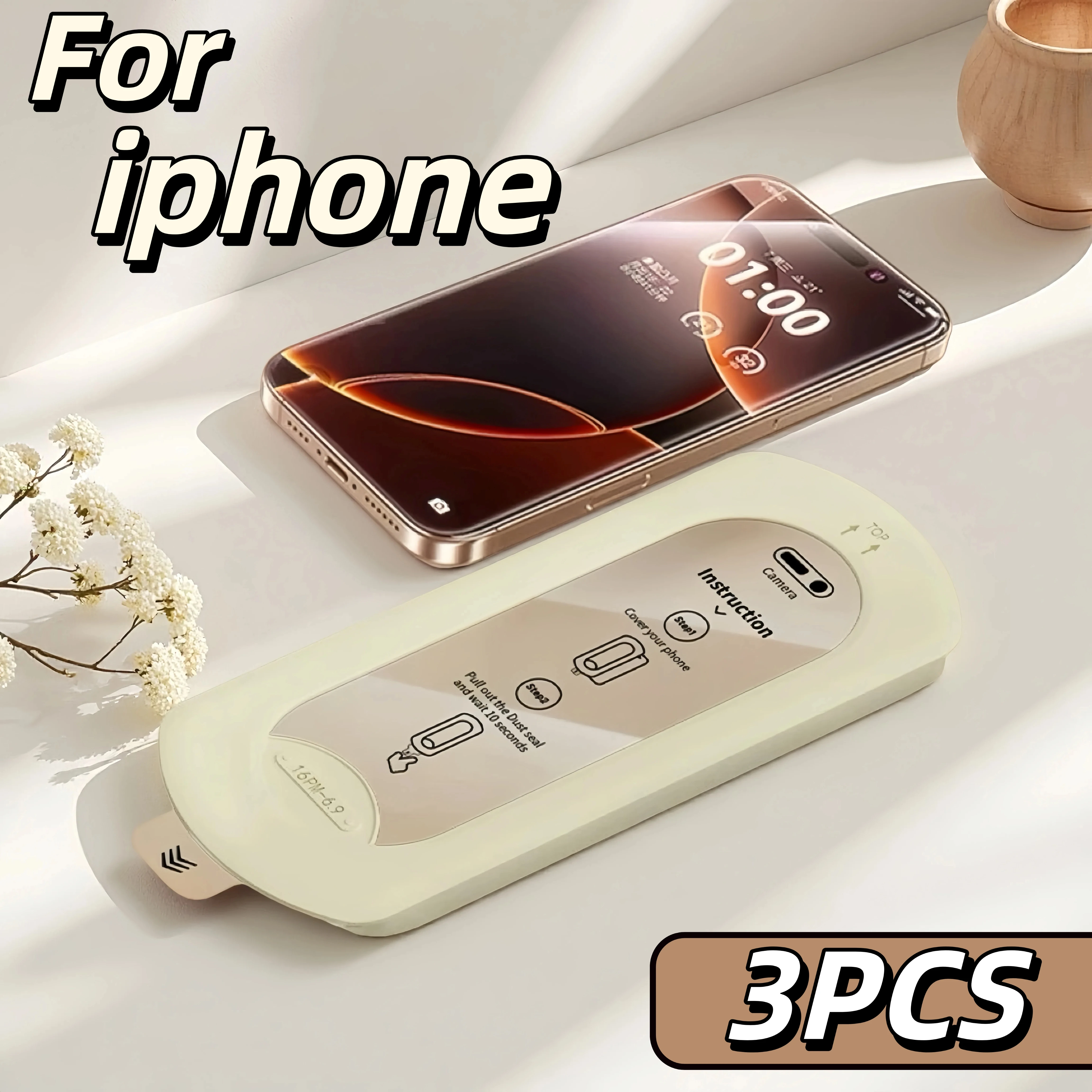 3 قطعة واقي للشاشة من الزجاج المقسى لهاتف آيفون 16 15 14 13 12 11 Pro Max Plus Xs Xr HD شفاف مضاد للخدش خالي من الغبار سهل التركيب