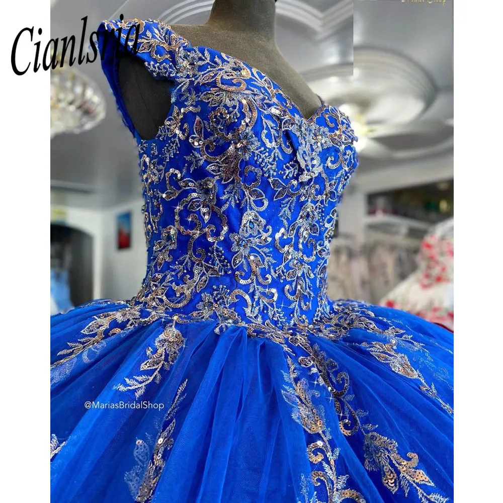 Royal Blue Sweet 15 Quinceanera Dresses 2023 Princess Party Ball Gown Lace Appliques Beads Pageant Vestidos De 15 Años Open Back