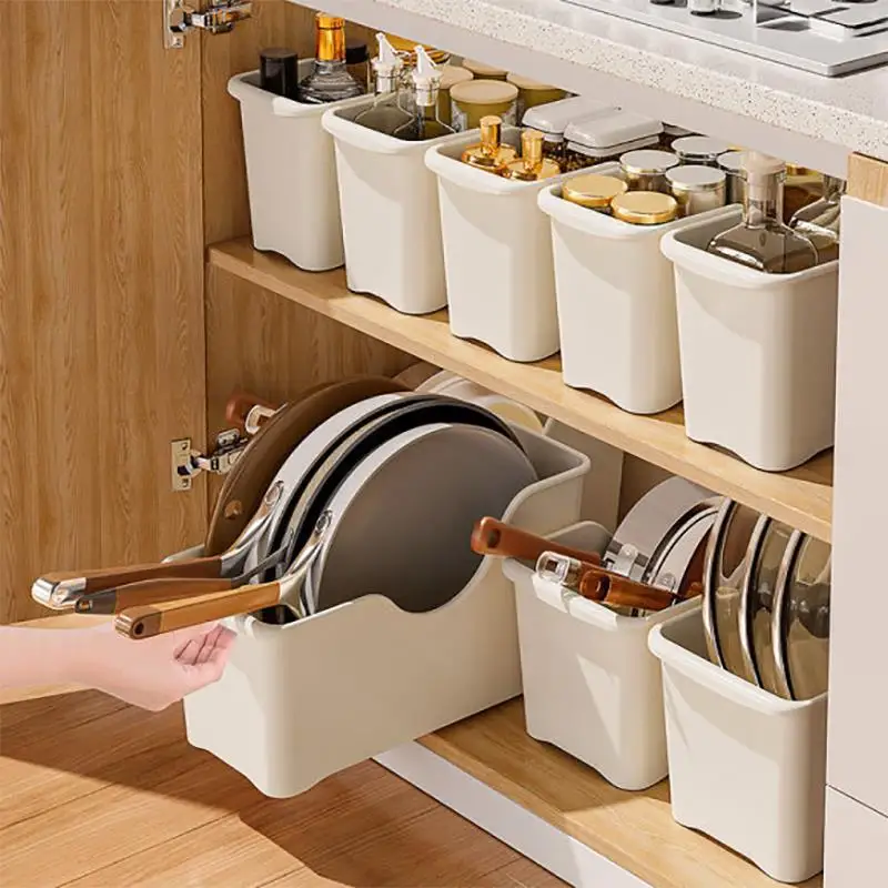 Kitchen Storage Rack with Wheels Spice Organizer Multi-Function Pot Lid Holder Plastic Storage Box Home Use Easy Slide