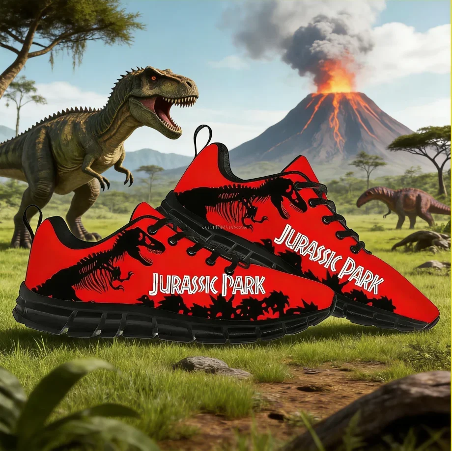 Custom Jurassic Park Dinosaur Sneakers POLYESTER Breathable Lace-Up Couple Footwear for Men Women Spring Autumn Casual Shoes
