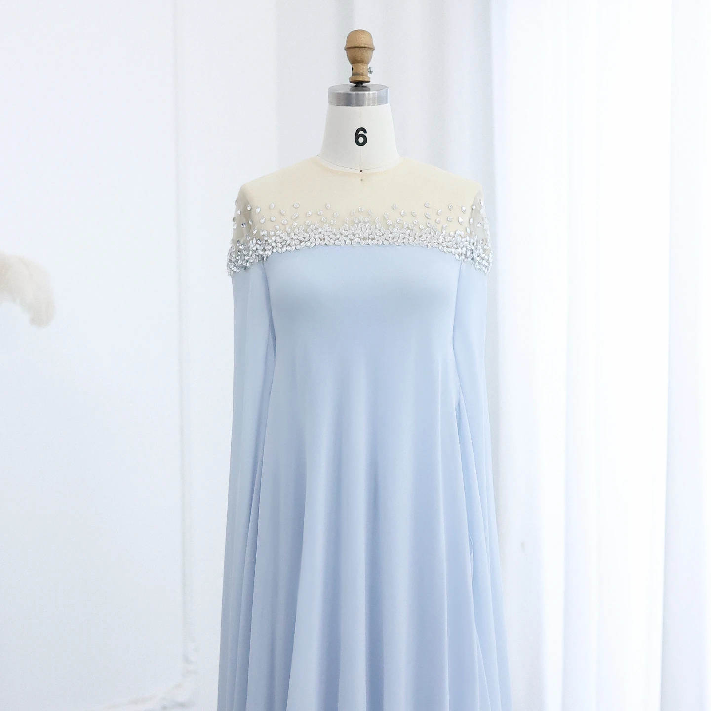 샤론 사이드 아랍 럭셔리 크리스탈 두바이 베이비 블루 이브닝 원피스, 여성 웨딩 우아한 카프탄 포멀 파티 가운, SS308 맞춤형