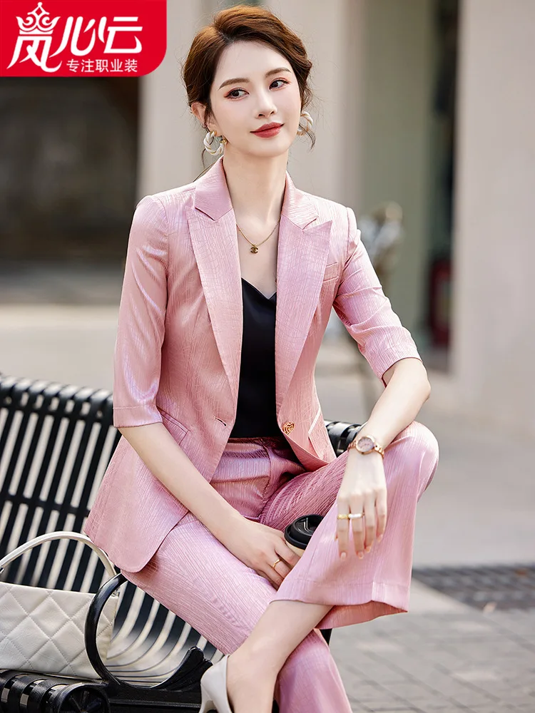 

Young High-End Business Suit Tailored Suit Formal Clothes Women's Suit Short-Sleeved Work Clothes Summer Dignified Goddess High-