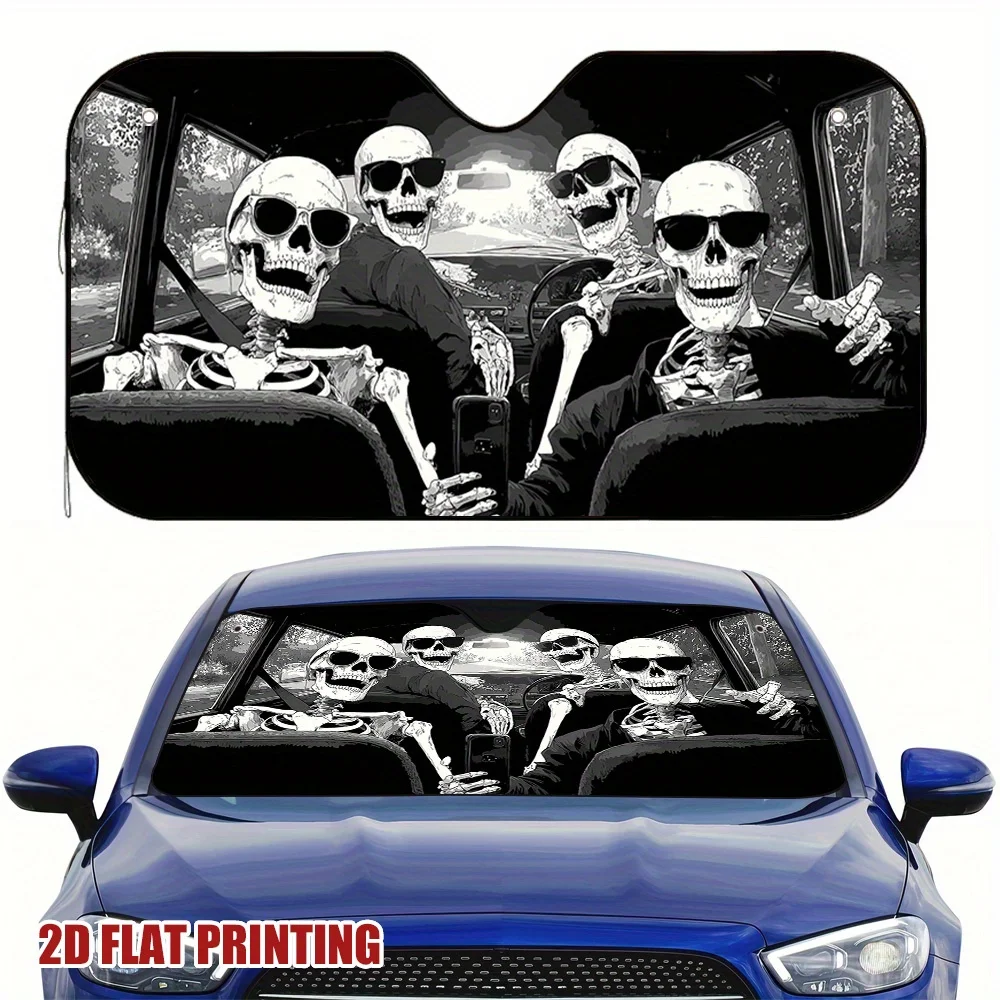 1pc Skeletons Road Trip Selfie Time Car Sun Shade - Stylish UV Protection & Aesthetic Design, Fit For All Vehicles, Durable Suns