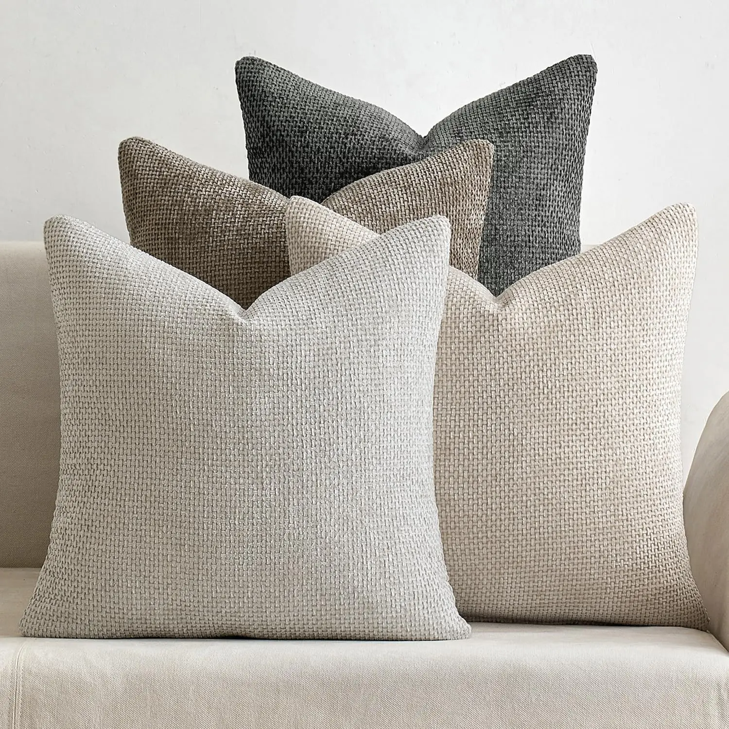 

Pa Of 4 Couch Throw Pillow Covers 20X20 H Neutral Soft Decorative Chenille Pillow Covers Farmhouse Boho Cushion Covers For Mid