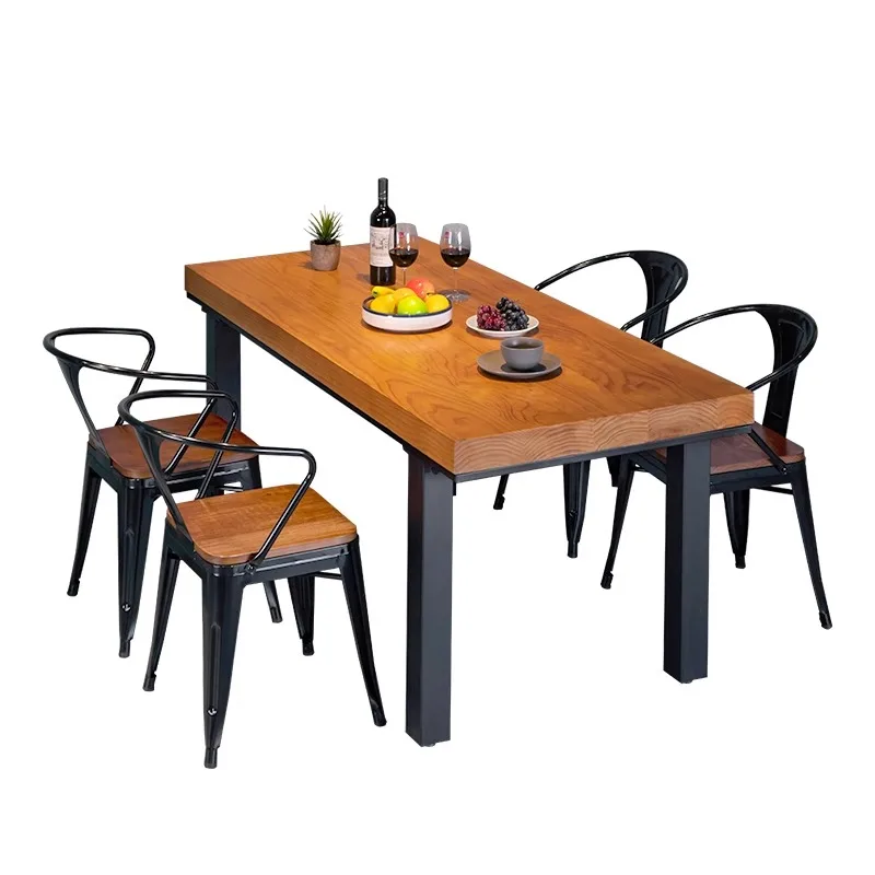 

Rustic Industrial Dining Set - Solid Wood Table & Chair Combination for Modern Coffee Shops & Bar Areas