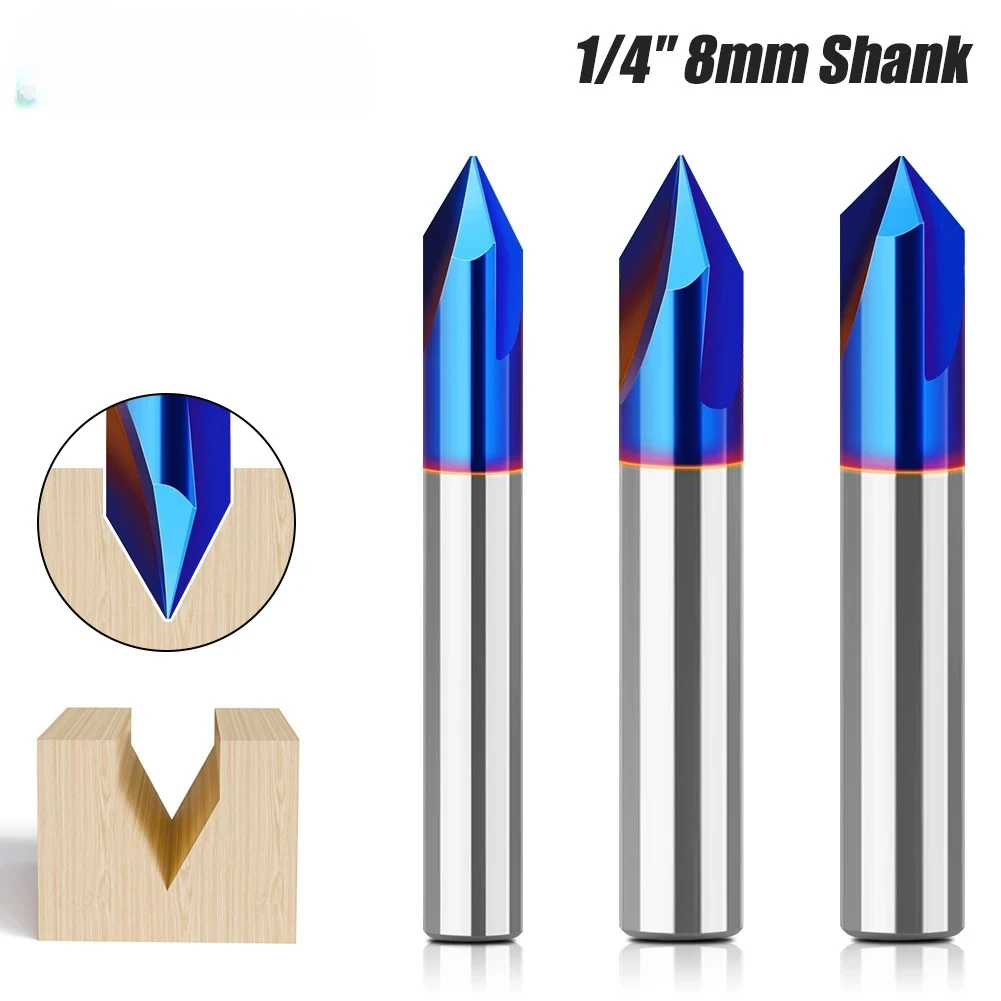 

1/4" Shank 8mm Shank Three-edge 60-degree 90-degree integral alloy grooving cutter V-shaped milling cutter