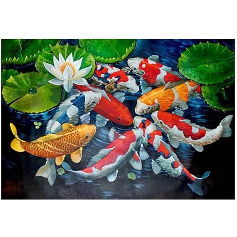 

5D Art Diamond Painting Round Full Diamond Koi Carp Cross Stitch Kits Embroidery Home Decors Gift