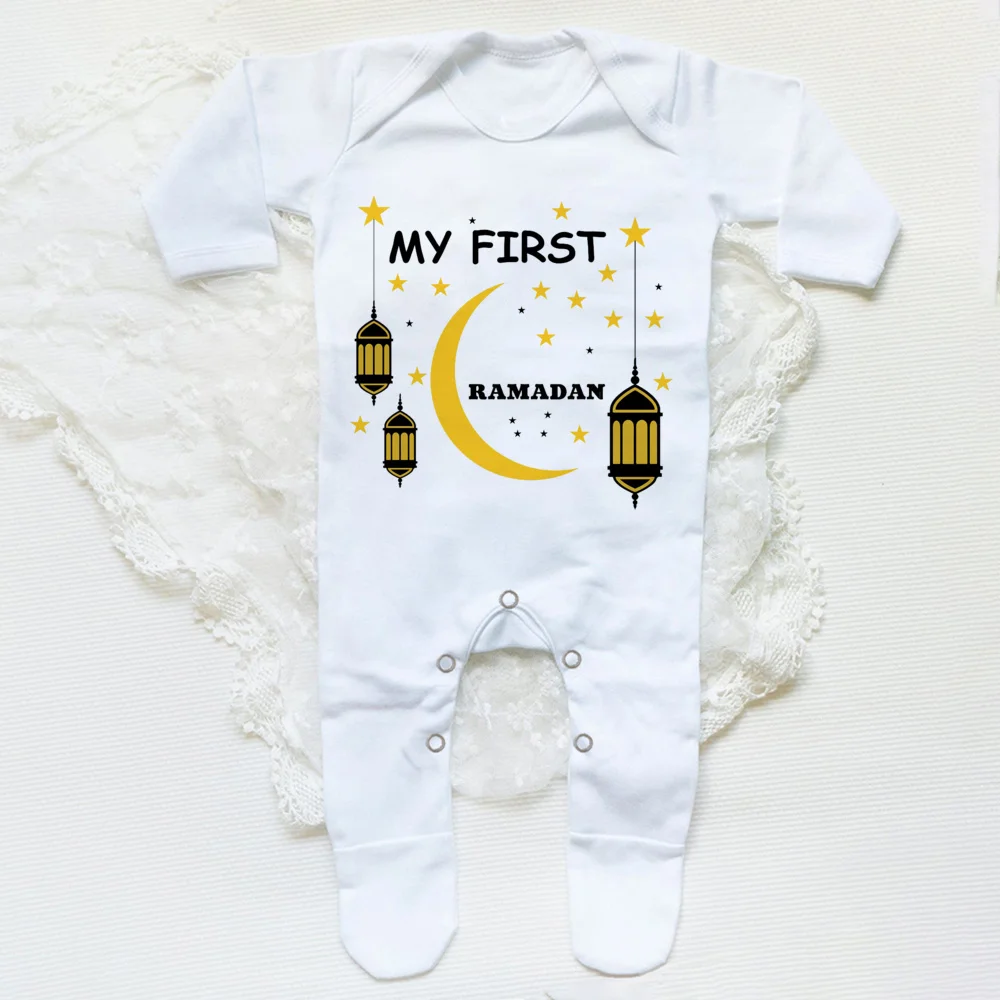 Recém-nascido Meu Primeiro Ramadan Imprimir Sleepsuit, Bebê Meninos e Meninas Roupas, Macacão Babygrow, Presente Do Chuveiro, Recém-nascido