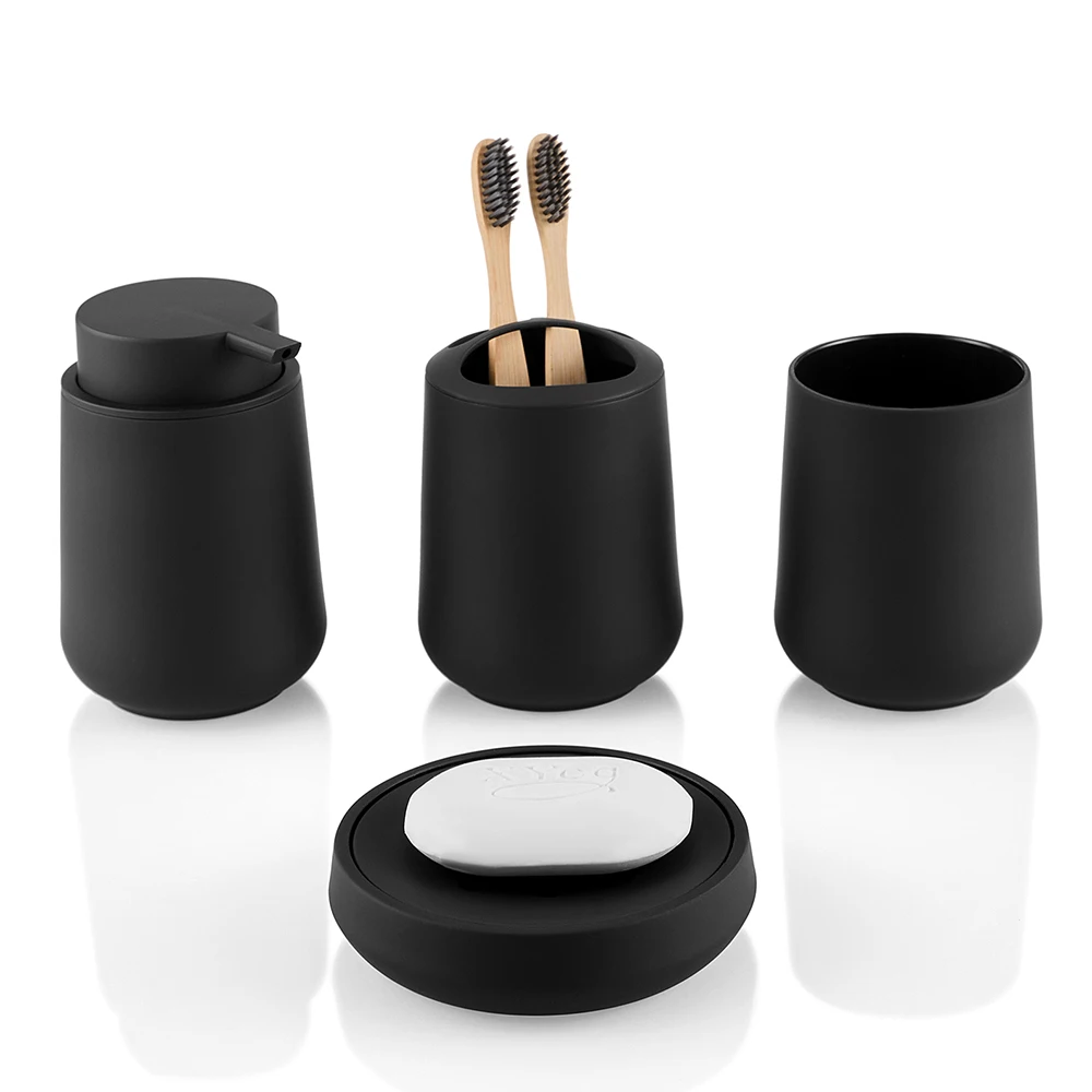 Bathroom Accessories 4pcs set Soap Dispenser Toothbrush Holder Cup Soap Dish Bathroom Decoration Storage Matte Black