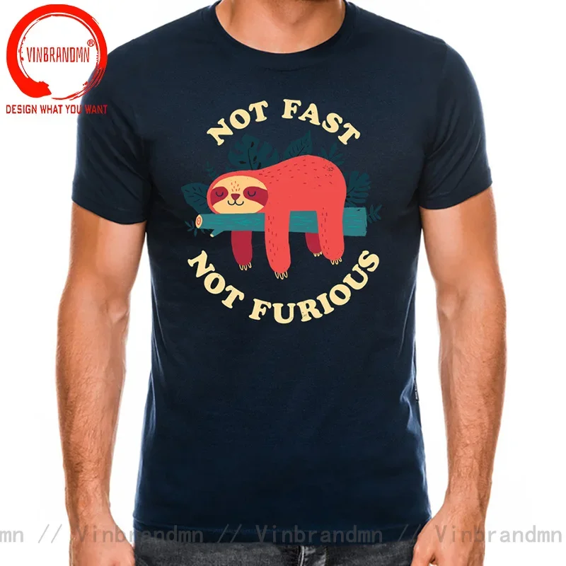 Not Fast Not Furious Cartoon Sloth Print Men Tee Shirts Breathable Brand Tops Street Fashion T-shirt Mens Casual Summer T Shirts