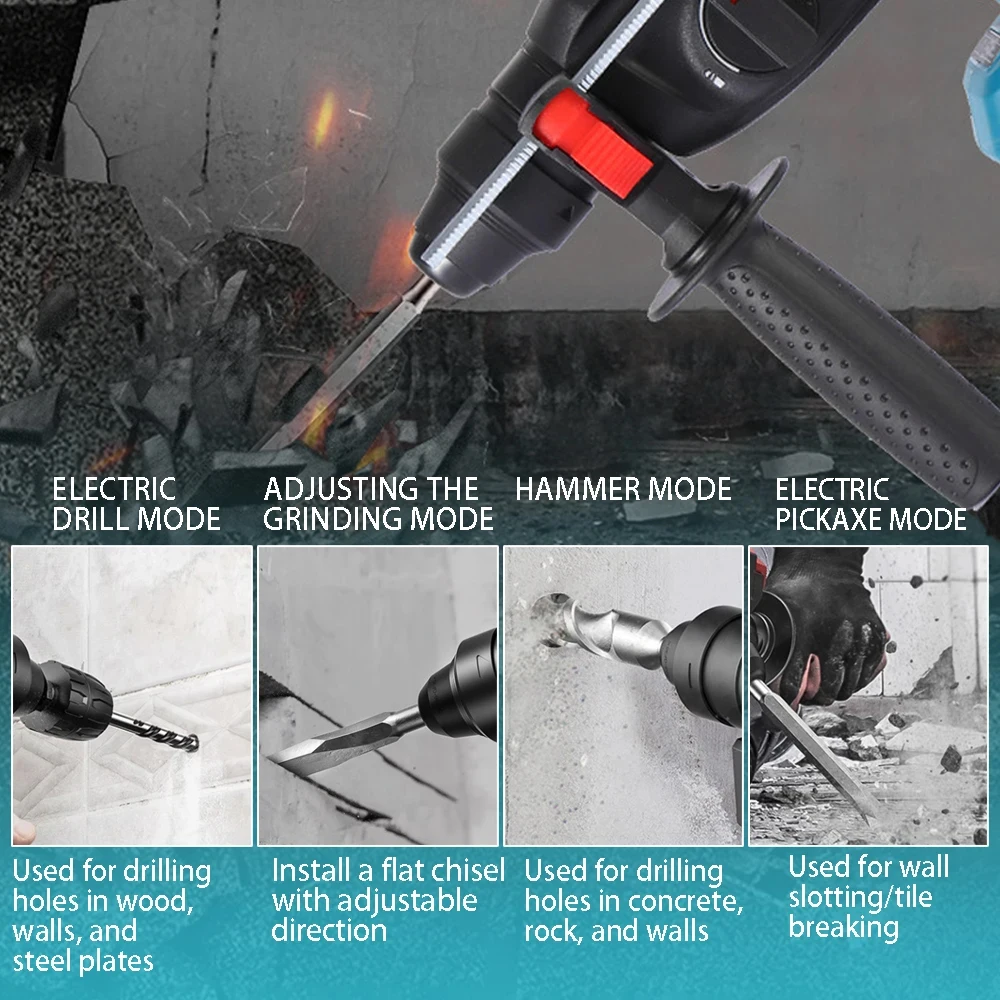 Imagem -06 - sem Escova sem Fio Martelo Elétrico Broca 3500rpm Broca de Impacto Multifuncional Rotativo Picareta Elétrica Ferramentas Elétricas 18v 26 mm