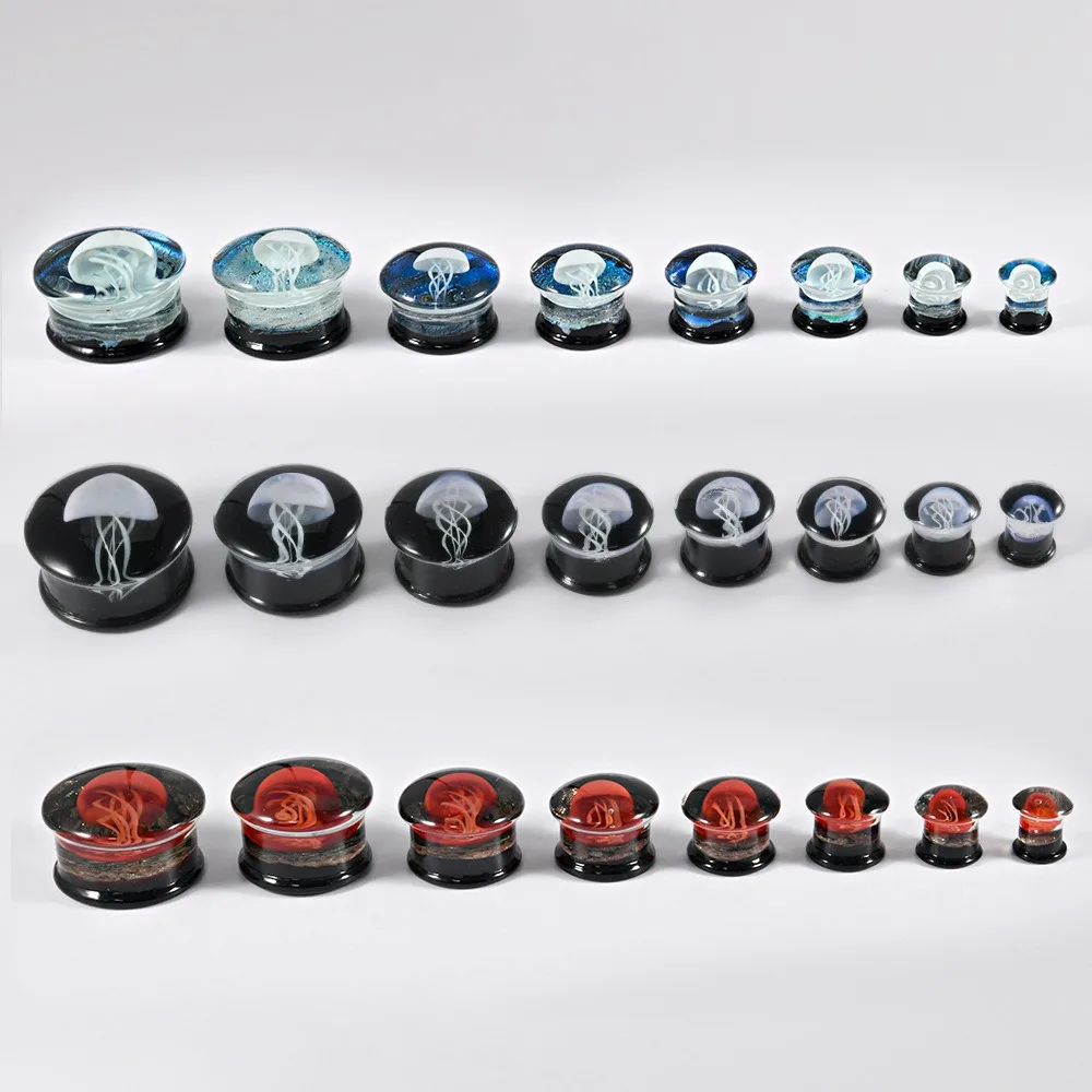 1pair Jellyfish Glass Fashionable Multi-color Black Background Integrated Ear Amplifier Earlobe Body Piercing Accessory