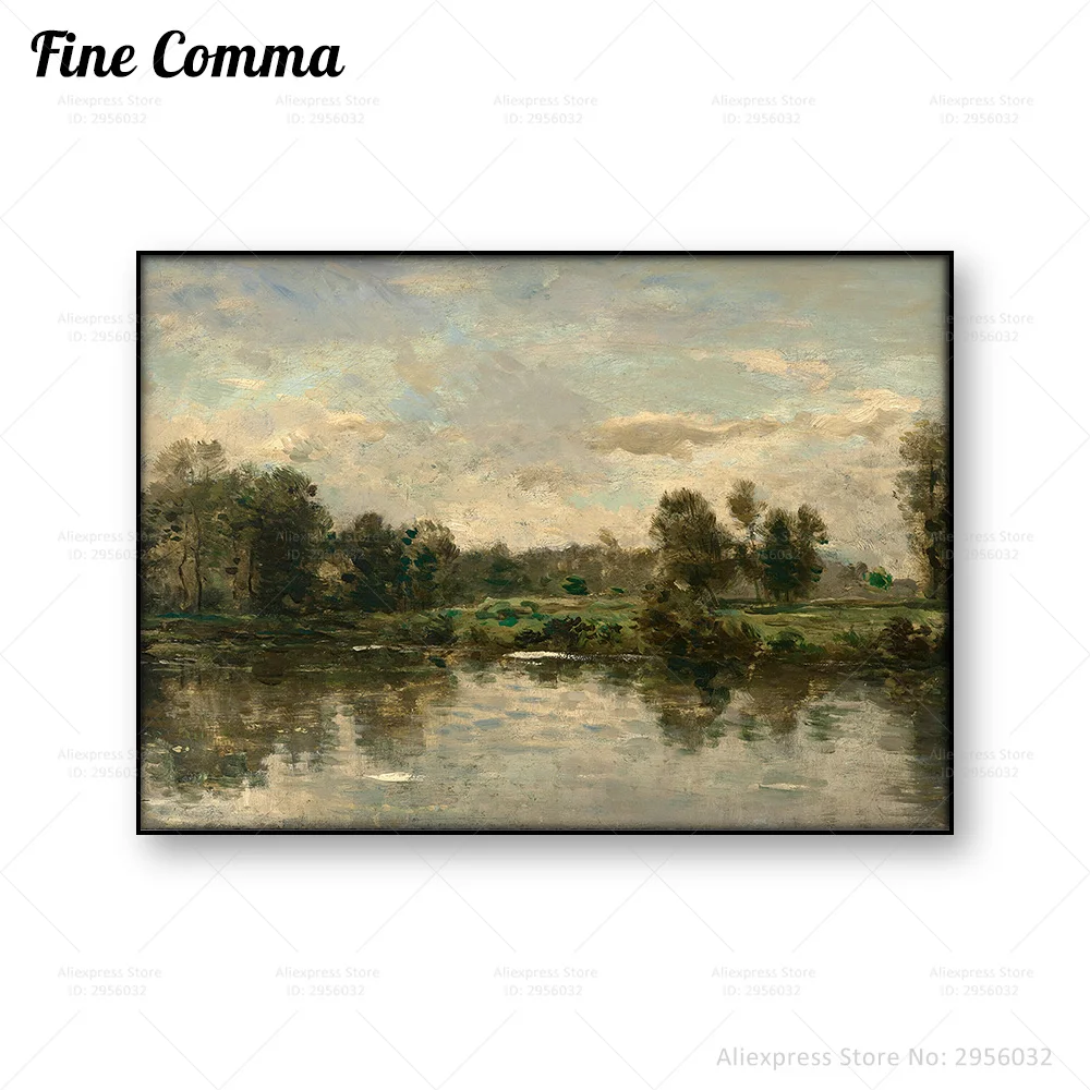 Pintura Vintage de bancos del río, Charles Francois Daubigny, arte de pared antiguo, lienzo impreso, póster, imagen, decoración del hogar, regalo