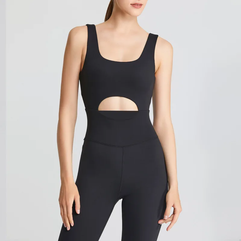 FUBEIKE Seamless One-Piece Jumpsuit Tight Fitness Suit Women's Hollow-out Beauty Back Workout Dance Pilates Yoga Clothes