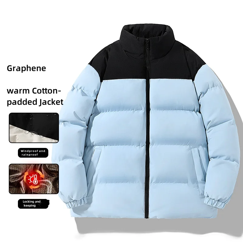 Winter Jacket Men\'s high quality Waterproof Graphene Heating Stand Collar Parka Male Casual Thickened Splicing Down Cotton Coat