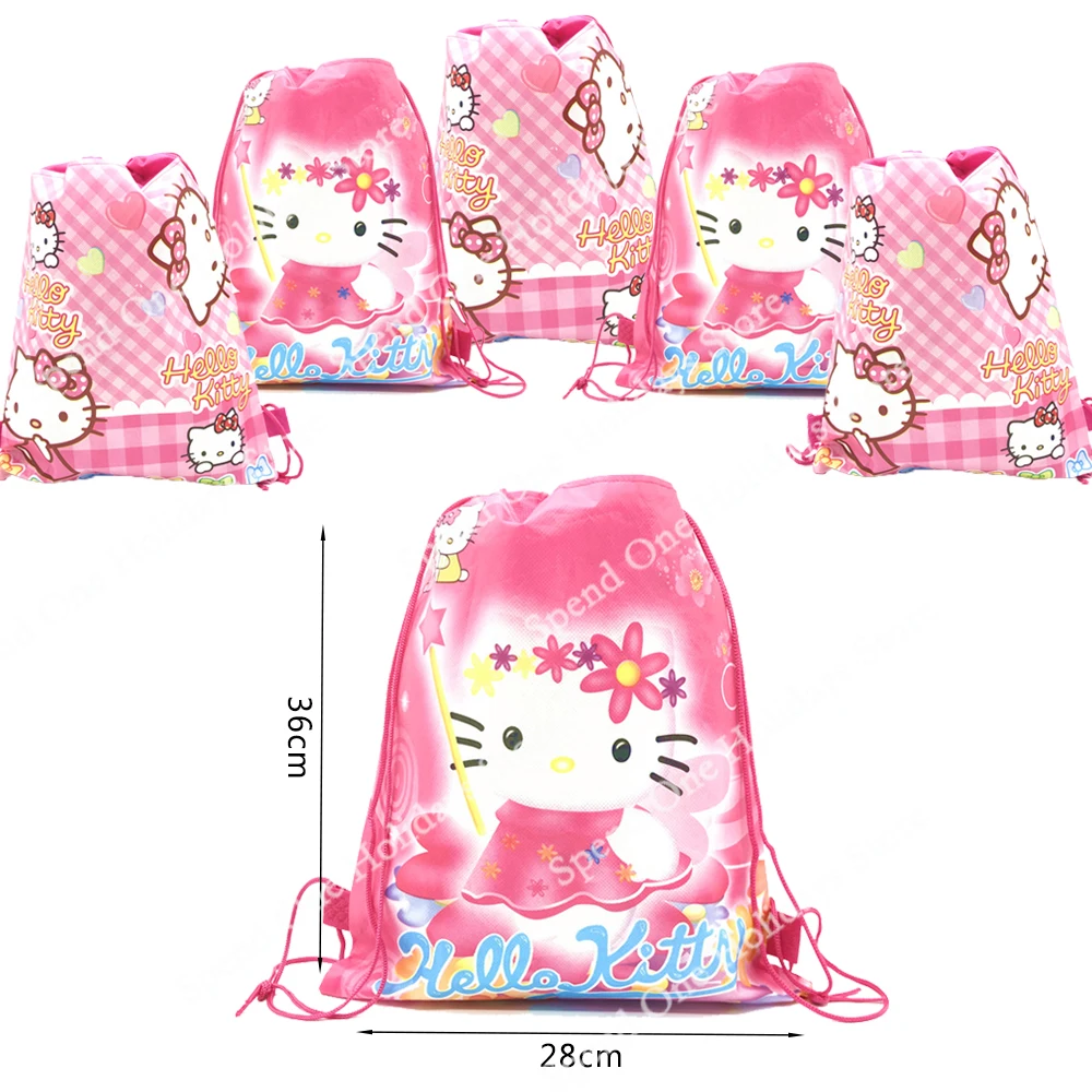 Hello Kitty Children's Gift Bag Non woven Birthday Party Shopping Storage Bag Drawstring Backpack Girl Party Decorative Supplies