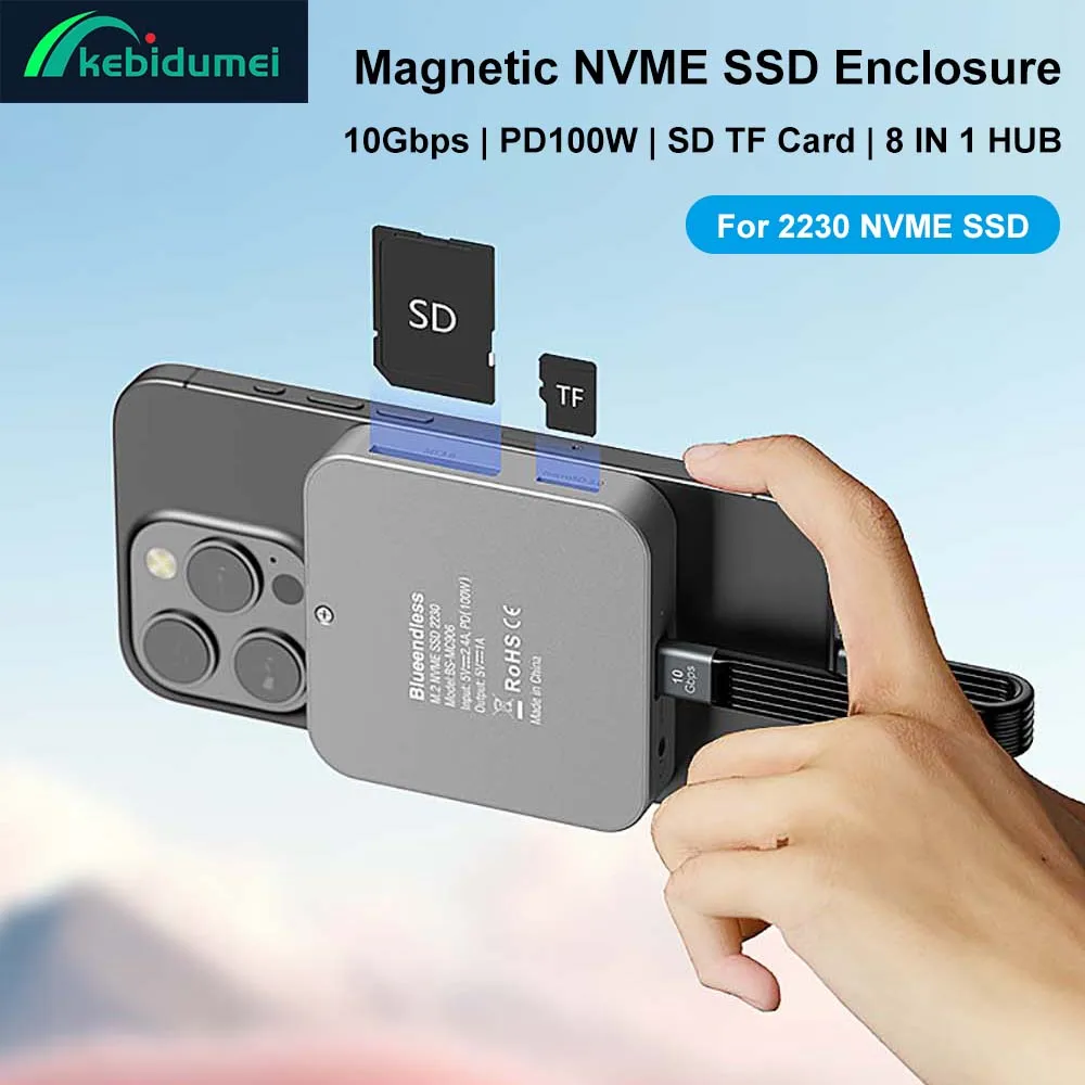 8 In 1 M.2 NVME SSD Docking Station USB3.1 10Gbps PD 100W Charger 4K60HZ HDTV Magnetic M2 SSD Enclosure for iPhone15 Pro MacBook