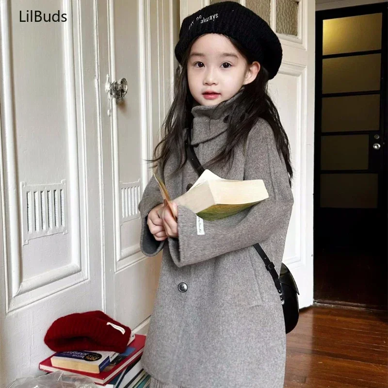 2024 Korean Children's Top Clothes Outerwear Jacket Wool Double-Sided Velvet Handmade Coat Kids Girls Winter Outerwear Clothing