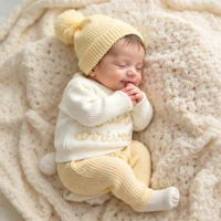 Ylsteed 3 Pcs Set Knitting Newborn Boy Photography Clothes "Just Arrived" Embroidery Khaki Baby Outfits Sweater Baby Shower Gift 6