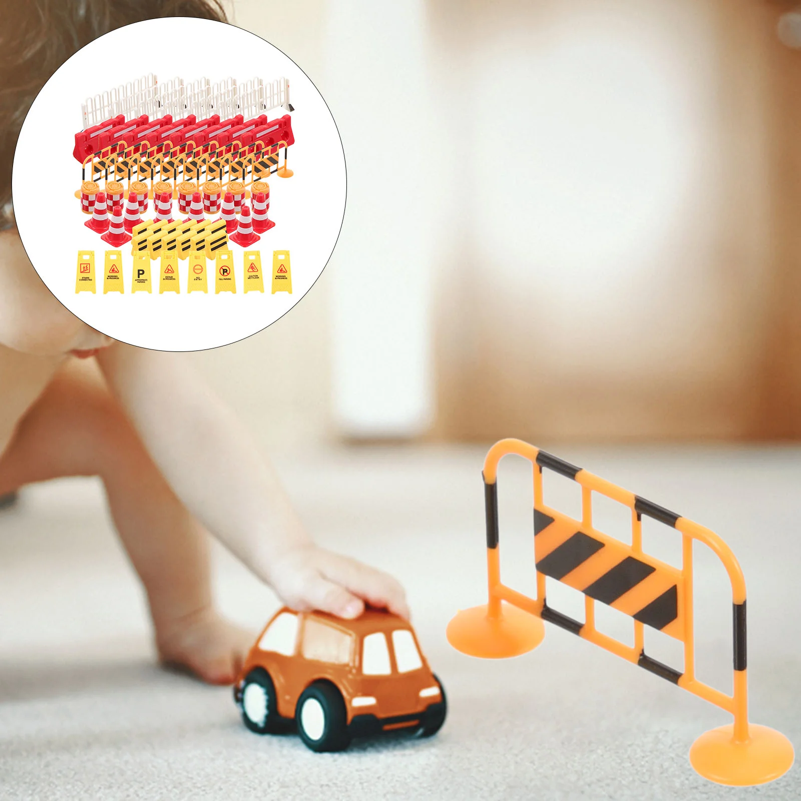 

62 Pcs Traffic Scene Toys Miniature Road Block Roadblocks Cell Barrier Pretend Street Sign Child