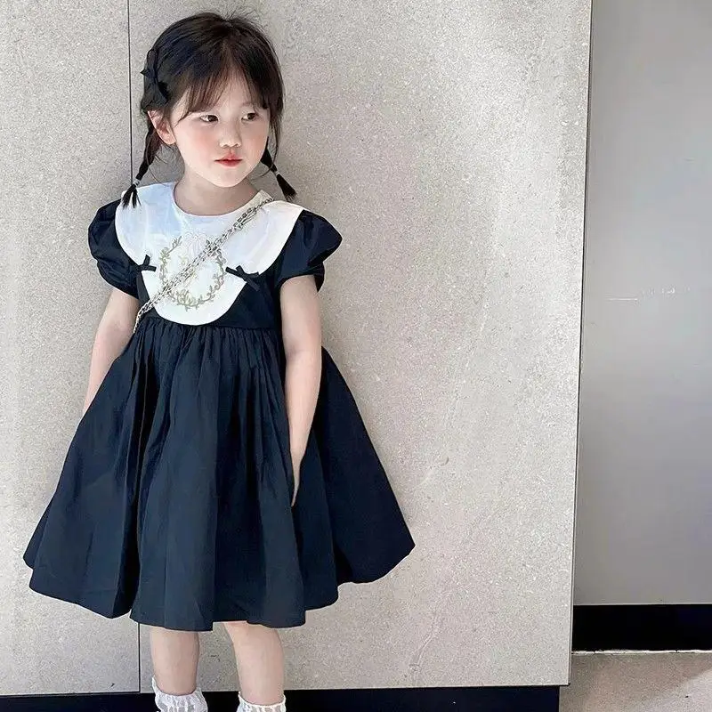 

Girls' dress summer new style children's short sleeved fashionable retro style bubble sleeve princess dress