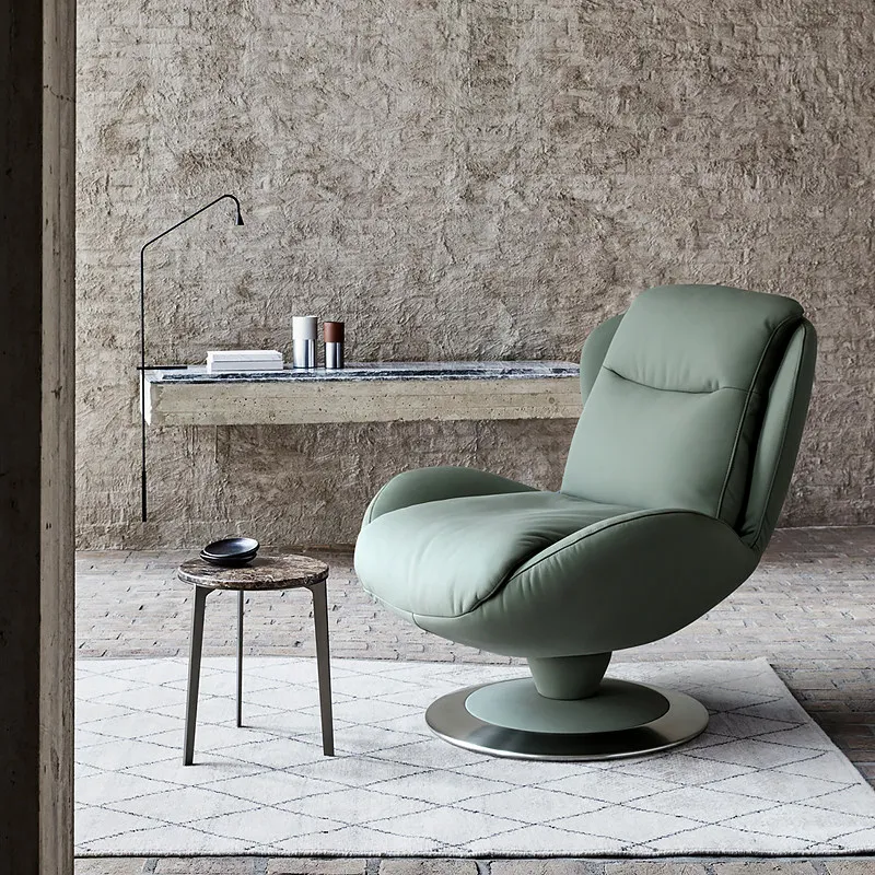 Rotating stainless steel/all leather single sofa leisure recliner