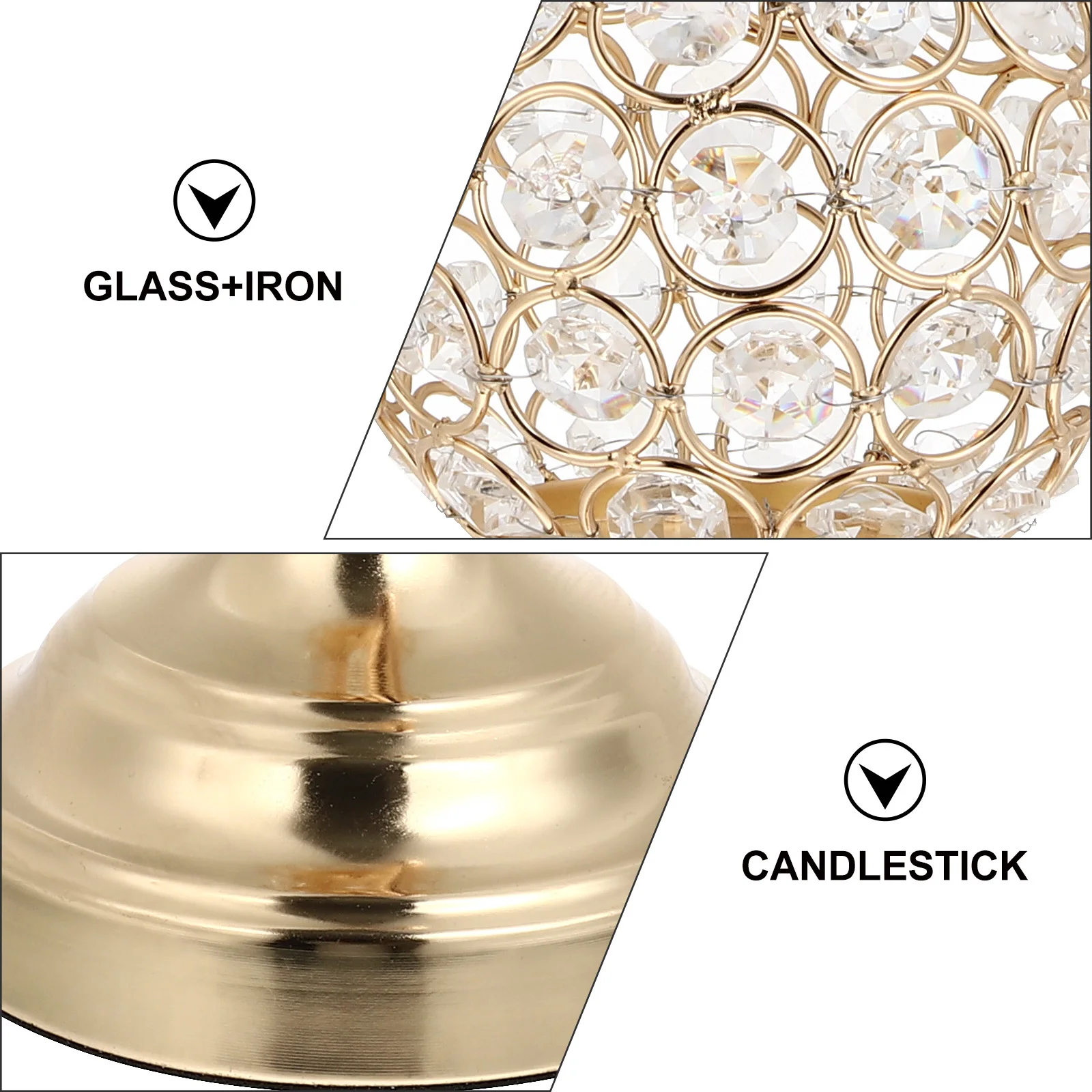 

Crystal Metal Candleholder Artistic Vintage-Type Candlestick Decorative Home Office Tabletop Romantic Stand Banquet