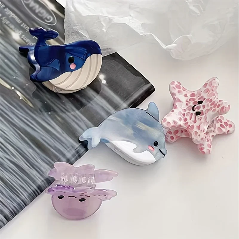 1pc Mini Hair Claw Clips Cute Ocean Animals Design Crab Whale Sea Shell Starfish Cute Sweet Hair Accessories For Women