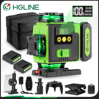 HGLINE 16 Lines 4D Laser Level APP Remote Control Rechargeable 360° Automatic Green leveling Tool 2pcs 6000mAh Li-ion Battery