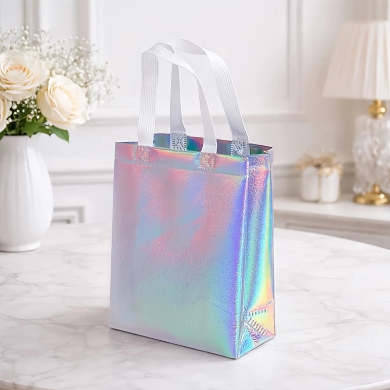 10 bolsas de regalo láser coloridas con correas resistentes, gran capacidad de carga, adecuadas para fiestas de cumpleaños, uso doméstico, etc., para empaquetar regalos, obsequios para eventos, bodas, fiestas de cumpleaños