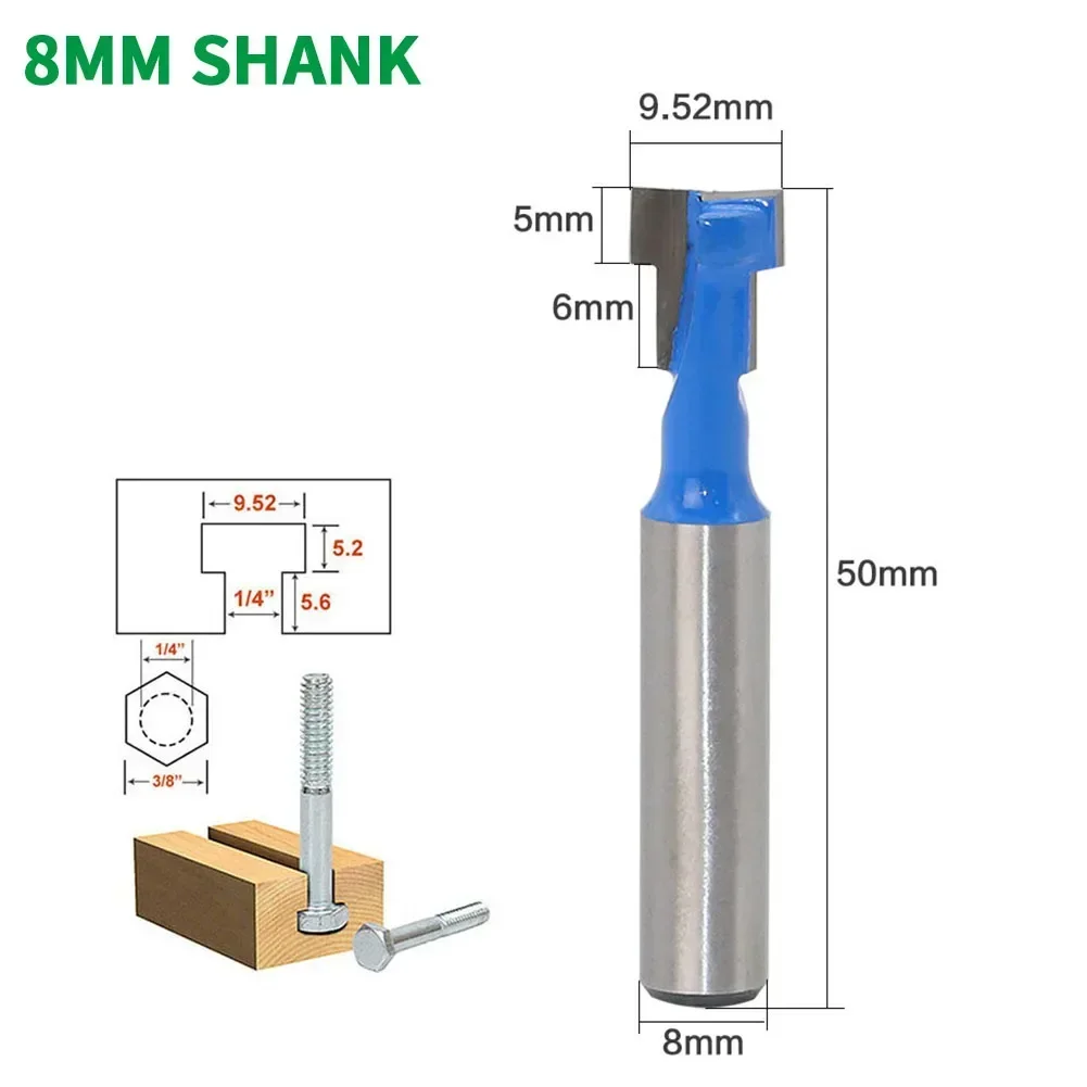 1PC 8MM Shank Milling Cutter Wood Carving T-Slot Milling Cutter Router Bit for 1/4