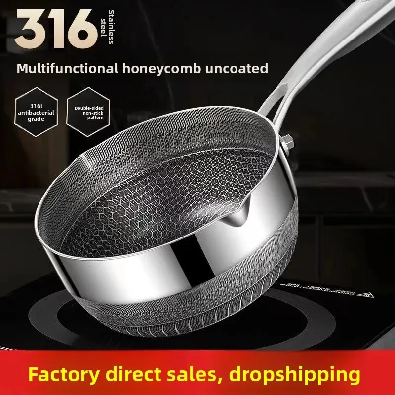 

316 stainless steel snow flat pot baby food pot household non stick pot multifunctional milk pot small stir fry pot