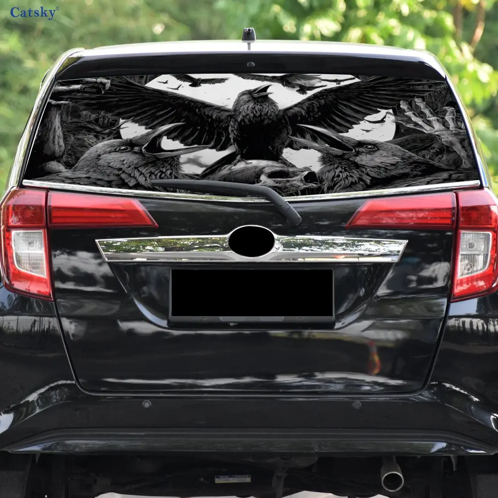 تغذية غراب القمر على الجثث مادة PVC ملصق نافذة السيارة الخلفي المقاوم للماء ذاتي اللصق، سهل اللصق دون السقوط، وات #3