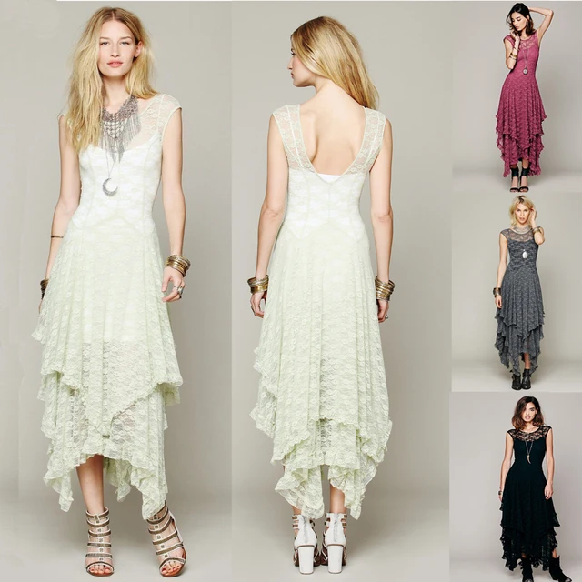 Maxivestido floral vintage con encaje hippie bohemio