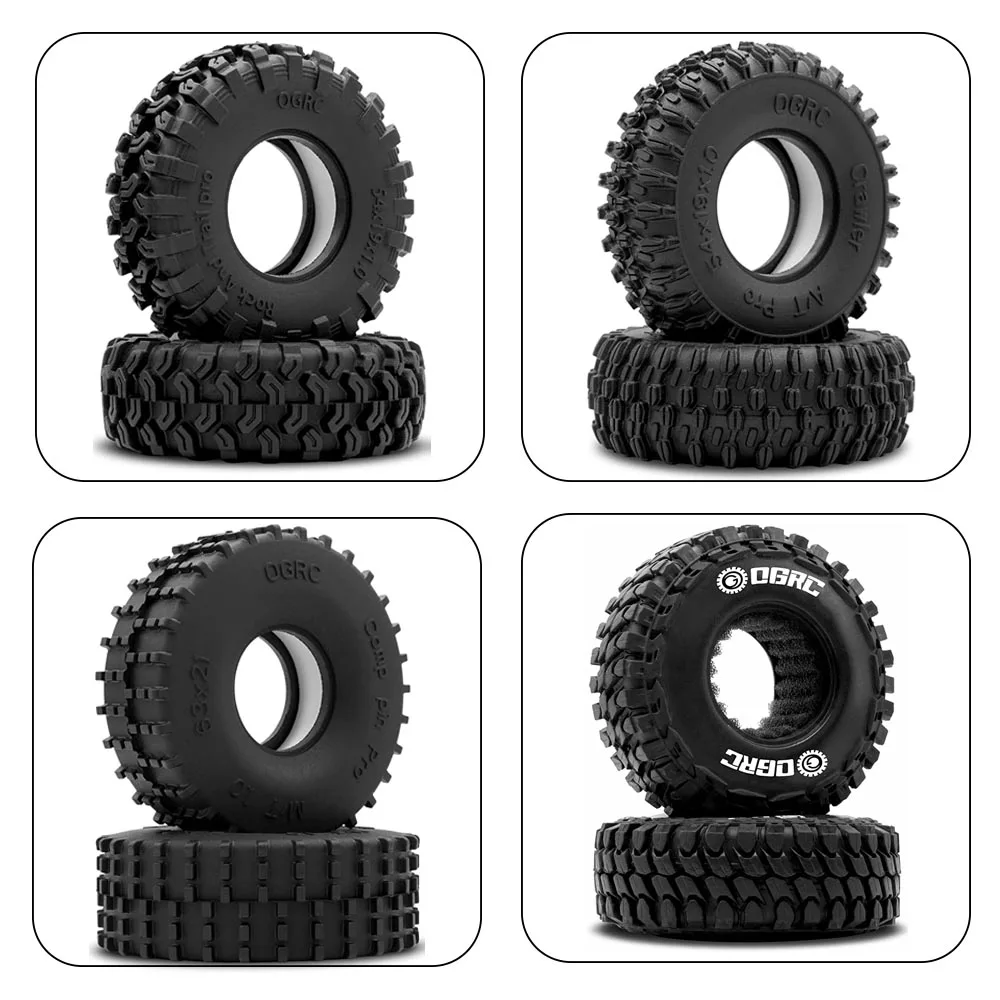 4pcs 1.0 RC Super Soft New Compound 1.0 Tires with Dual Stage Foam for 1/18 TRX4M 1/24 SCX24 Gladiator Bronco C10 JLU DB FCX24