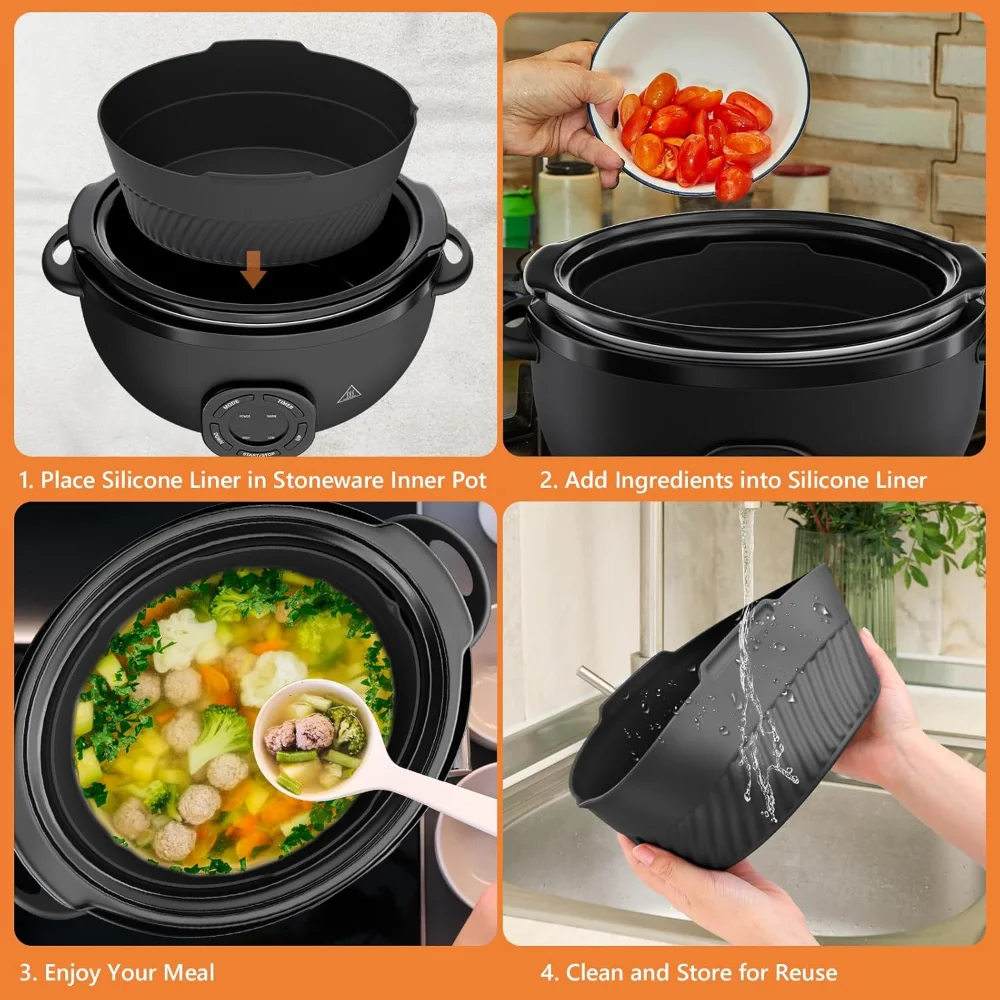 7 Quart Slow Cooker, Electric Slow Cooker Oval with Nonstick Removable Inner Ceramic Pot, Programmable with 3 Temp Settings