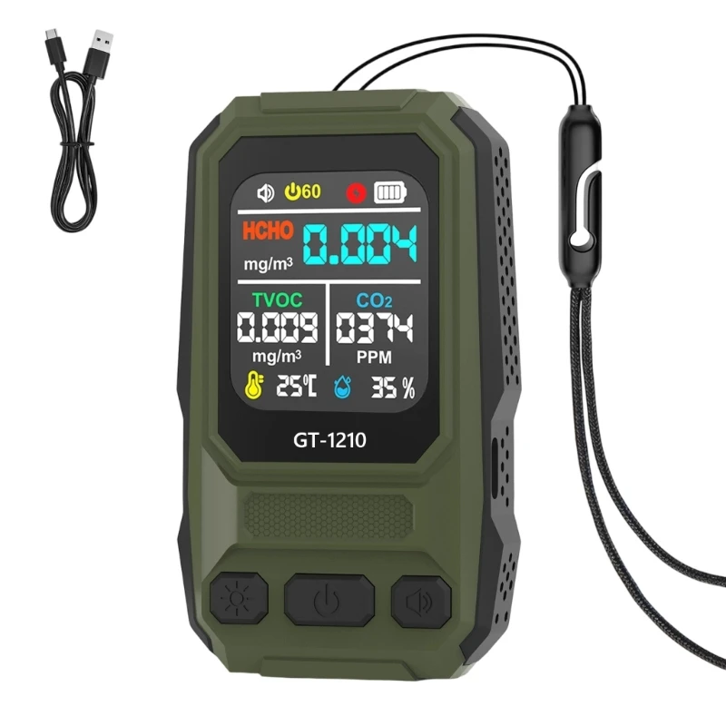 Handheld HCHO TVOC Screen Reader with ABS Body and Lanyard Support 