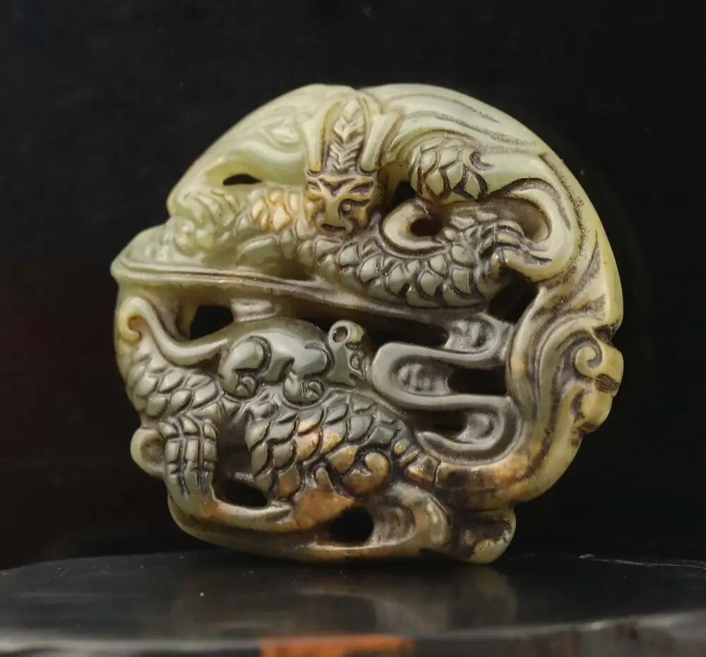 Old natural  jade hand-carved statue of dragon pendant