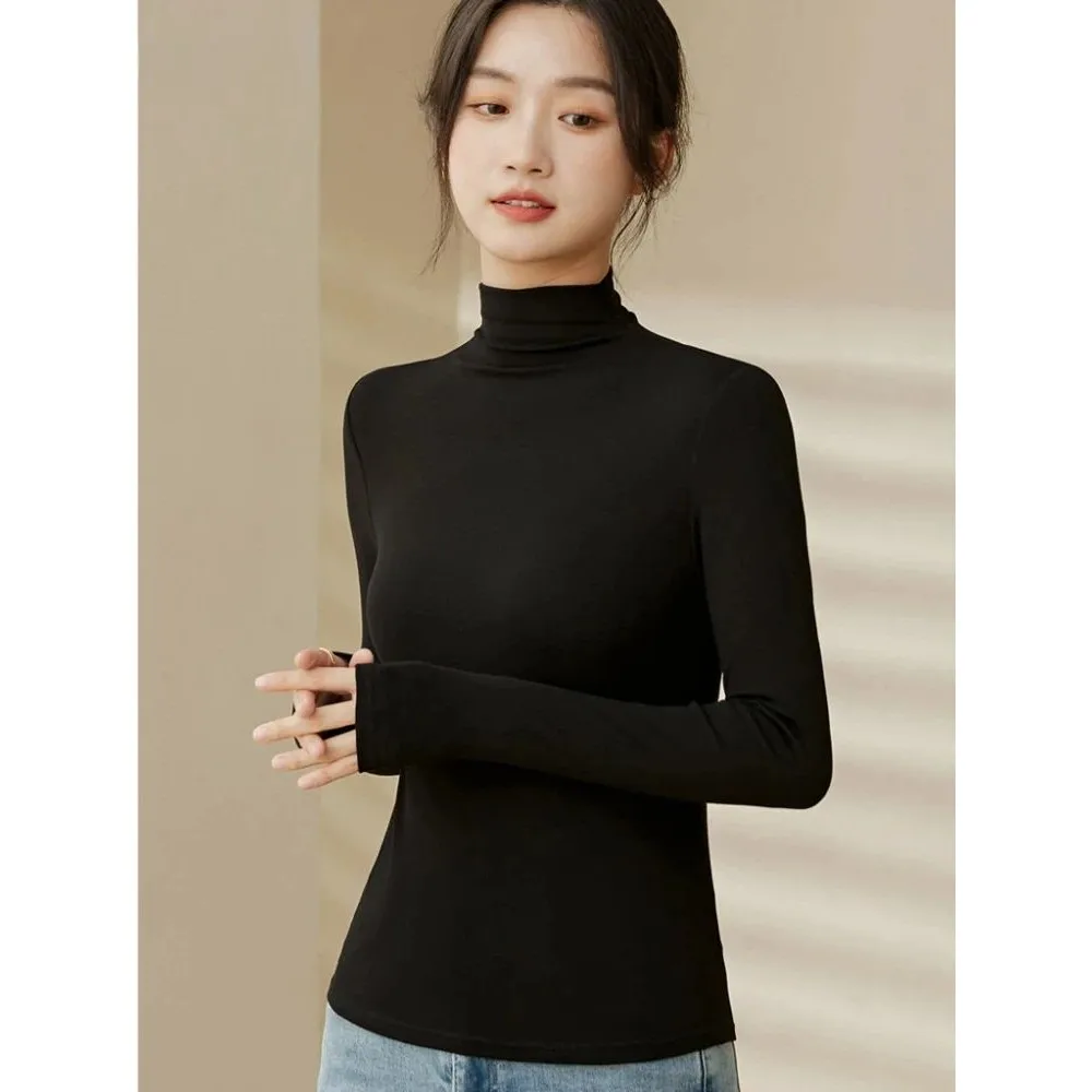 Csa de Manga Larga con Cuello Alto para Mujer, Modal, Otoño Invierno, Moda Casual, Ajuste Cómodo, Estilo E