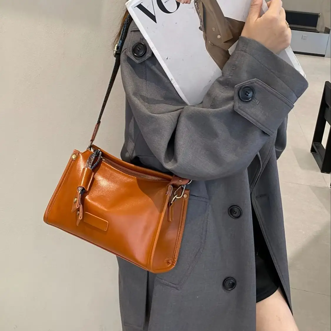 Genuine Leather Women's Handbag Luxury Designer Shoulder Crossbody Purses Bags for Woman Cowhide Female Underarm Bag 2026 Tote