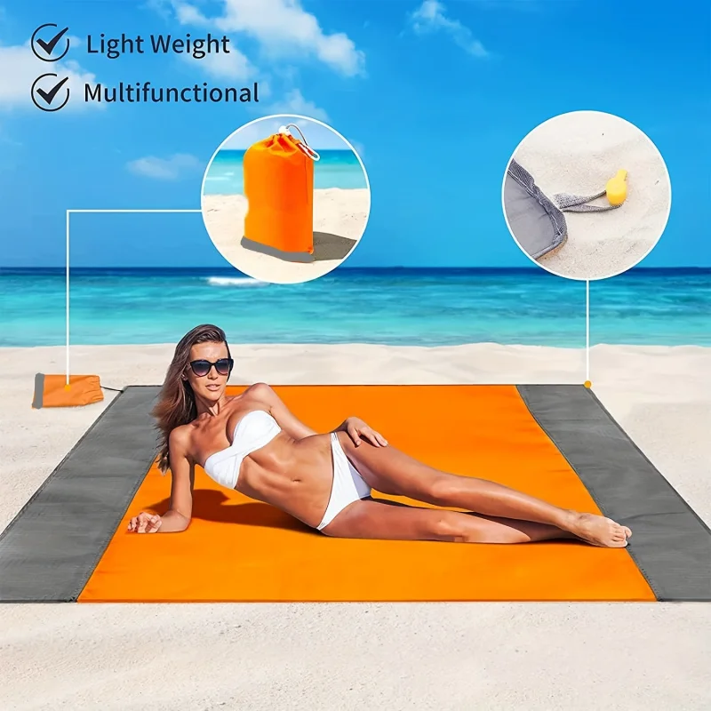 Sandproof Beach Blanket，Foldable Beach Mat，with 4 Corner Pile，Suitable for outdoor camping travel vacation hiking