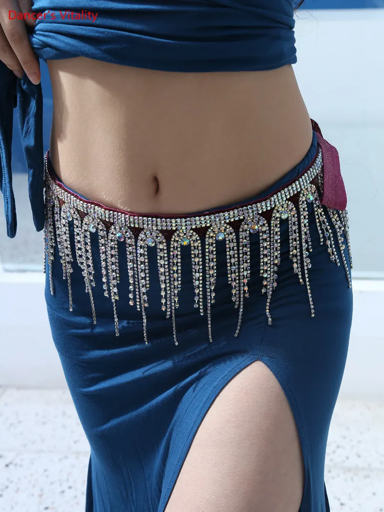 Belly Dance Waist Chain New Tassel Oriental Dance Color Diamond Belt High-End Dance Waist Seal Sexy Rhinestone Dance Chain