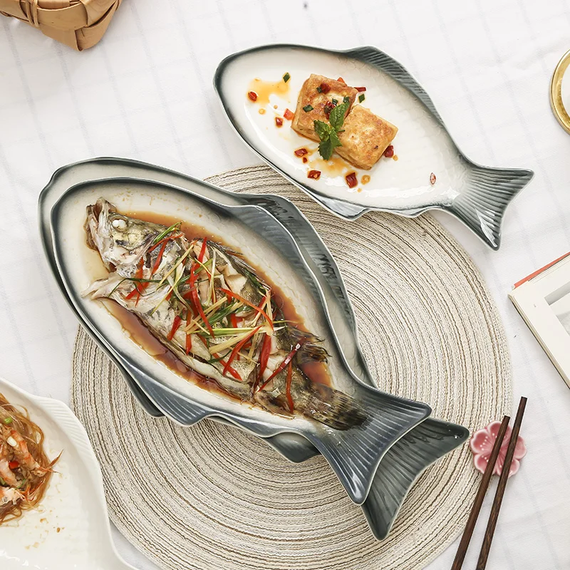 

Creative fishshaped cerami plate, household fishplate, steamed fishlate, large fisplate, restaurant dis plate, Nordic ov