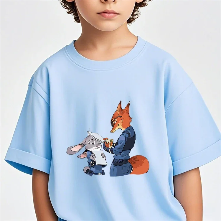 

Детская футболка для летних каникул с забавным принтом Zootopia для мальчиков и девочек 3-14 лет, милый мультяшный дизайн