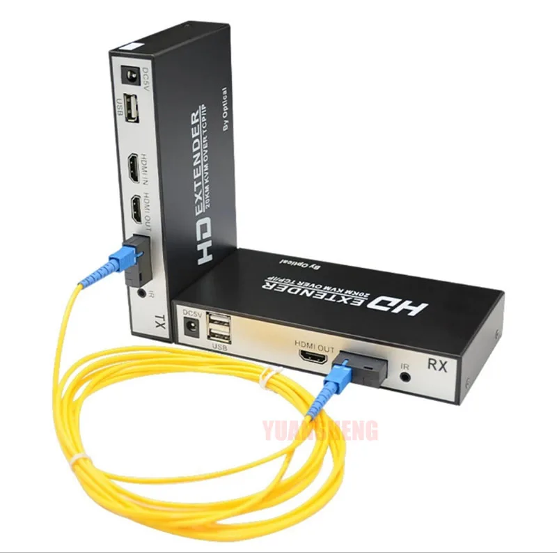 Pemancar dan Penerima Perpanjangan KVM USB Serat Optik 20Km untuk Kabel Serat SC Loop HDMI untuk Monitor TV PS4 PS5 DVD PC Ke TV